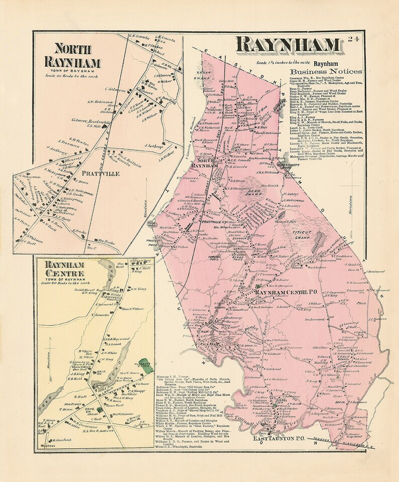 RAYNHAM Massachusetts 1871 Map Replica or Genuine ORIGINAL Etsy