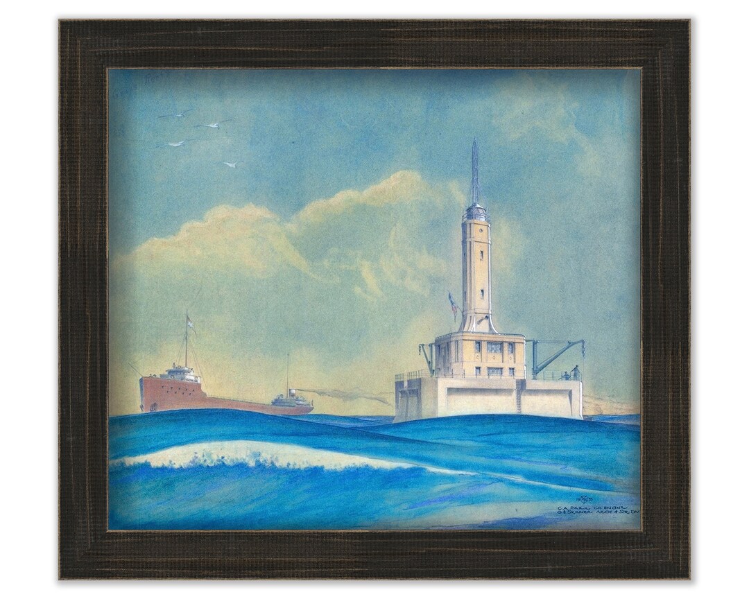 GRAYS REEF LIGHTHOUSE, Michigan - Drawing of the Lighthouse as It Was ...