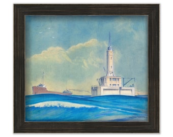 GRAYS REEF LIGHTHOUSE, Michigan - Drawing of the Lighthouse as it was in 1935.