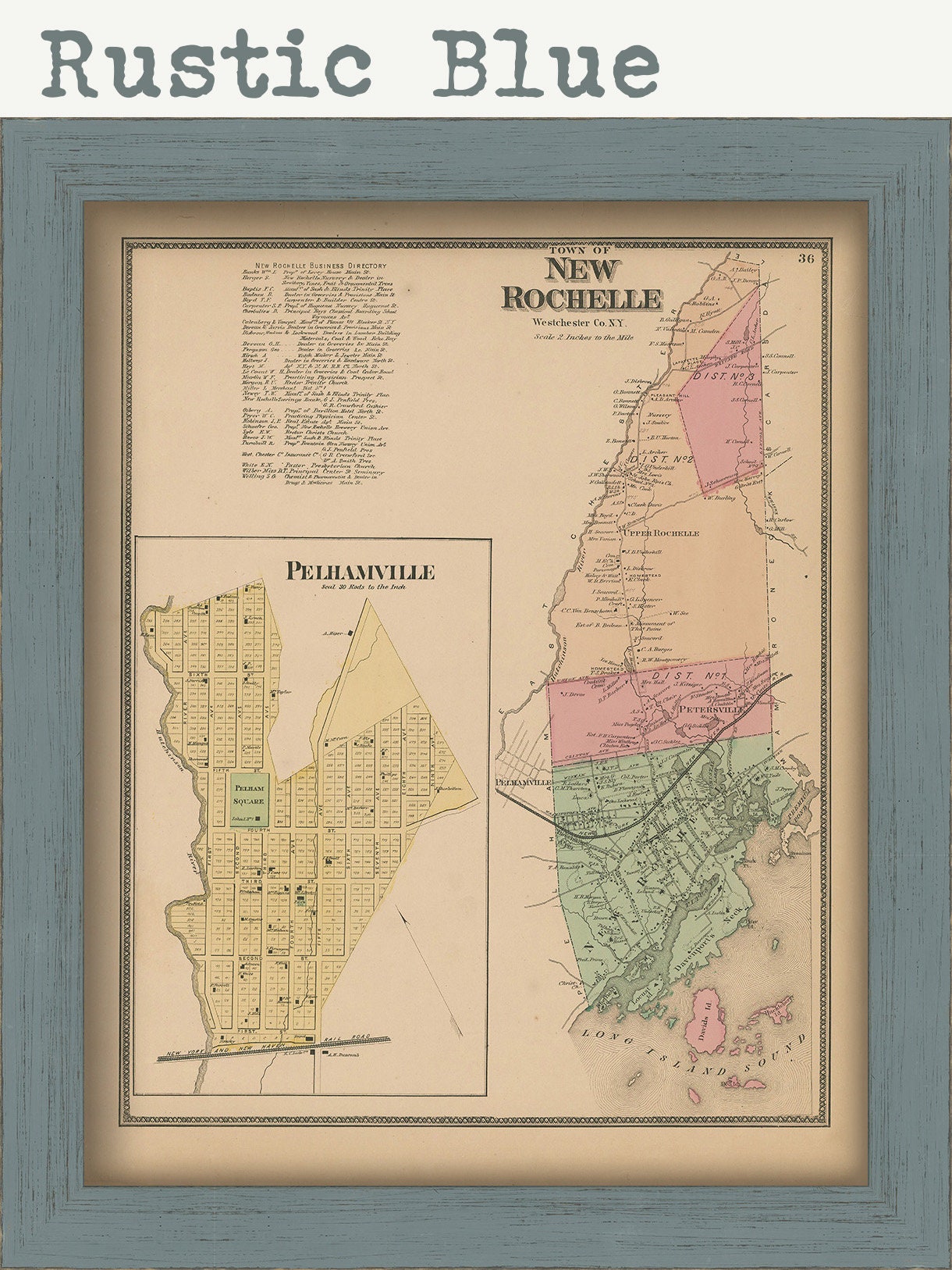 Town of NEW ROCHELLE, New York 1868 Map