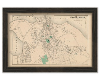 Sag Harbor, New York 1873 Map, Replica and GENUINE ORIGINAL