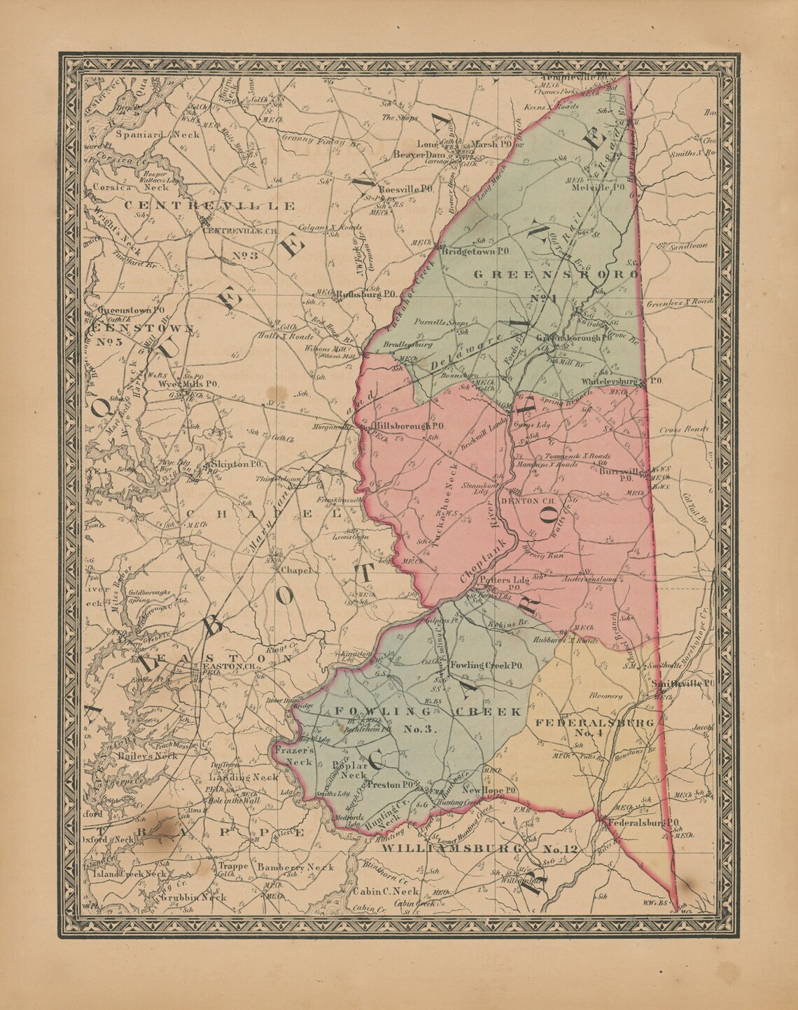 CAROLINE COUNTY MARYLAND 1866 Map Replica or Genuine Etsy