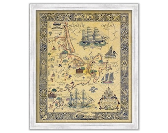 CAPE ANN and the North Shore, Massachusetts -  1927 Whimsical Map by Coulton Waugh
