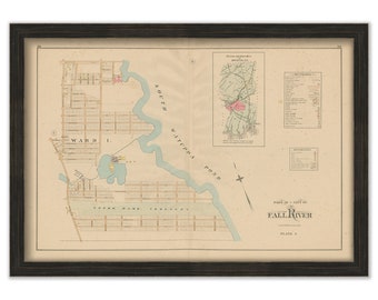 FALL RIVER, Massachusetts 1895 Map, Plate 5 - South Watuppa Pond - Replica or GENUINE Original