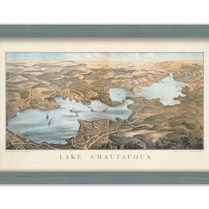 LAKE CHAUTAUQUA, New York 1885 Bird&#39;s Eye View Map