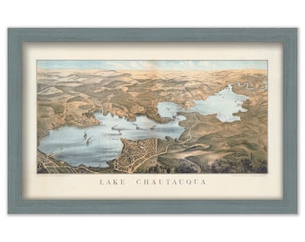 LAKE CHAUTAUQUA, New York 1885 Bird's Eye View Map