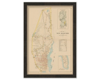 NEW BEDFORD, Massachusetts 1895 Map - Replica or GENUINE Original