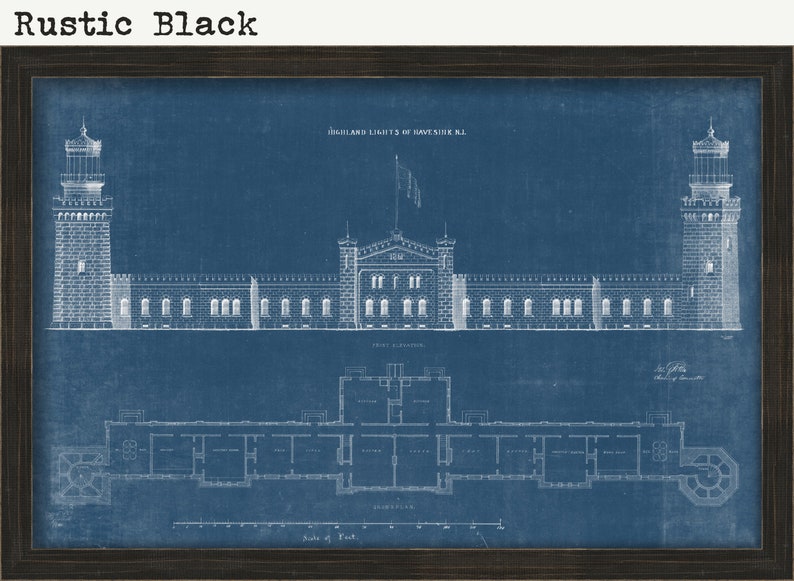 NAVESINK TWIN LIGHTS Middletown Blueprint Drawing and Plans of the Lighthouses as it was in 1861. New Jersey