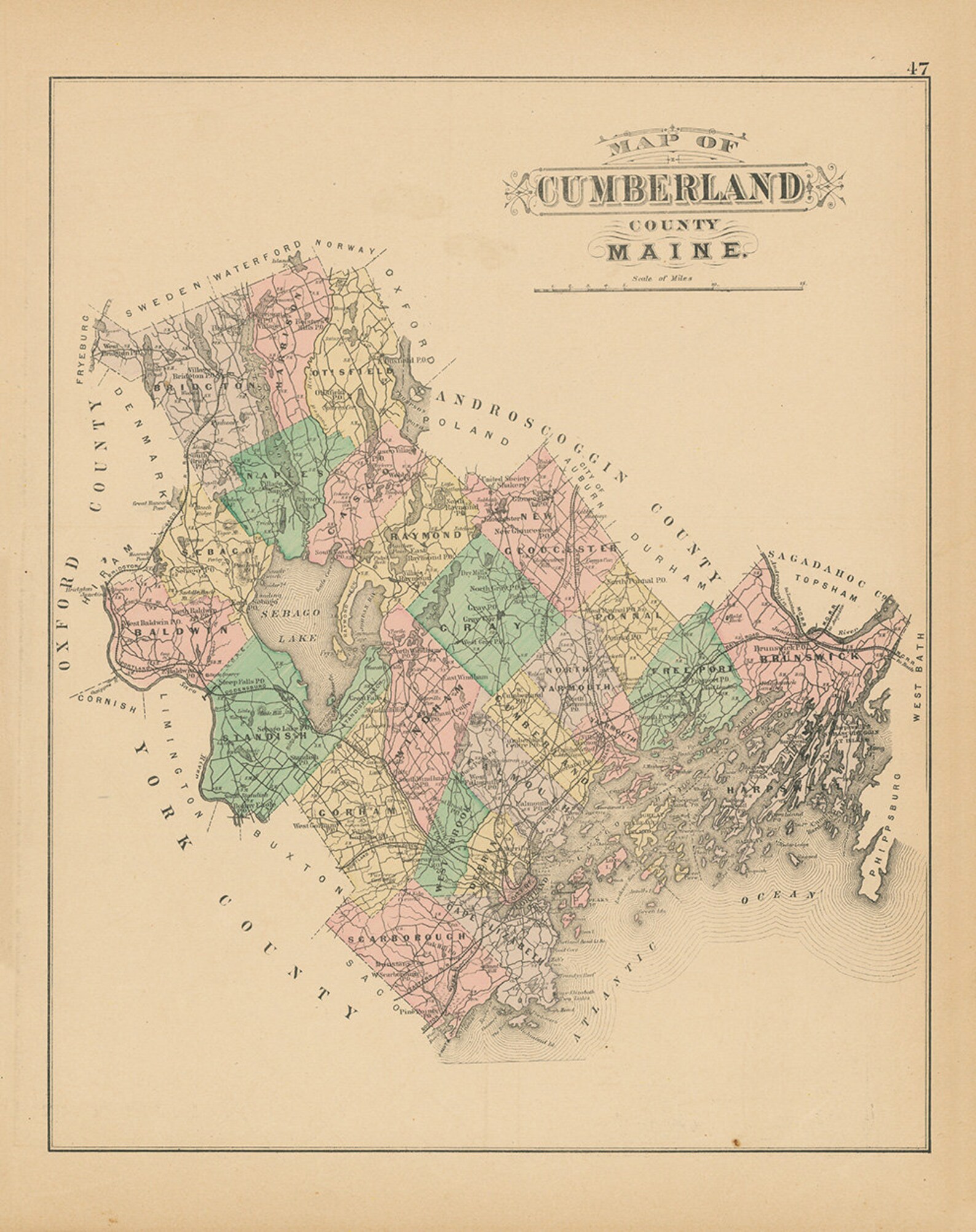 CUMBERLAND County Maine 1890 Map Replica or GENUINE ORIGINAL - Etsy