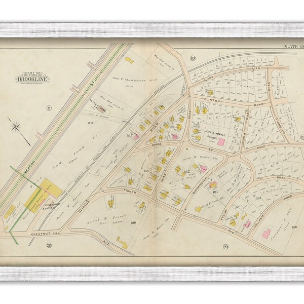 BROOKLINE, Massachusetts 1900 map, Plate 18 - Beacon Street - Replica or GENUINE ORIGINAL