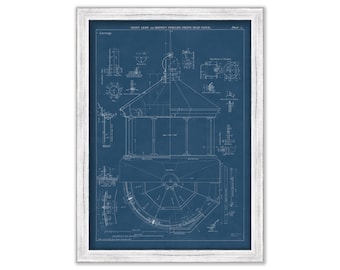 HILTON HEAD LIGHTHOUSE aka Leamington Lighthouse, South Carolina  -  Detailed Blueprint Drawing of the Lighthouse Lantern Room 1877