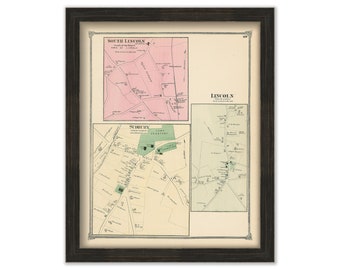 Villages of LINCOLN and SUDBURY, Massachusetts 1875 Map - Replica or Genuine ORIGINAL