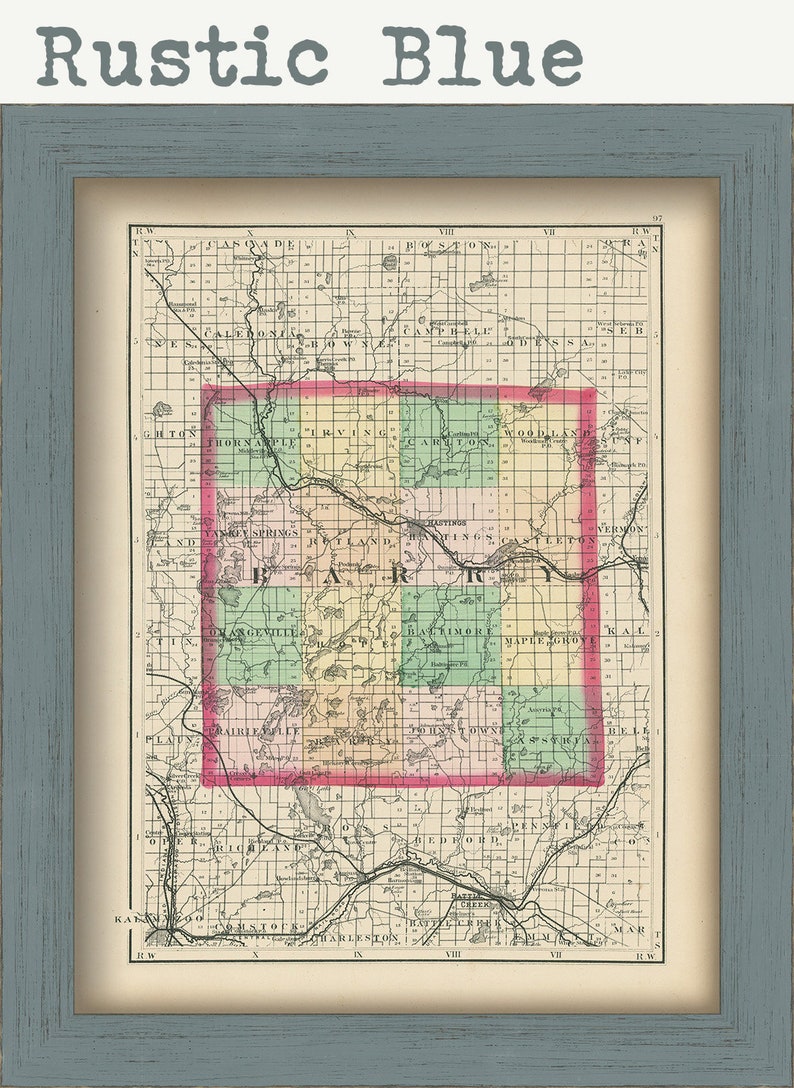 BARRY COUNTY Michigan 1873 Map Replica or Genuine Original Etsy