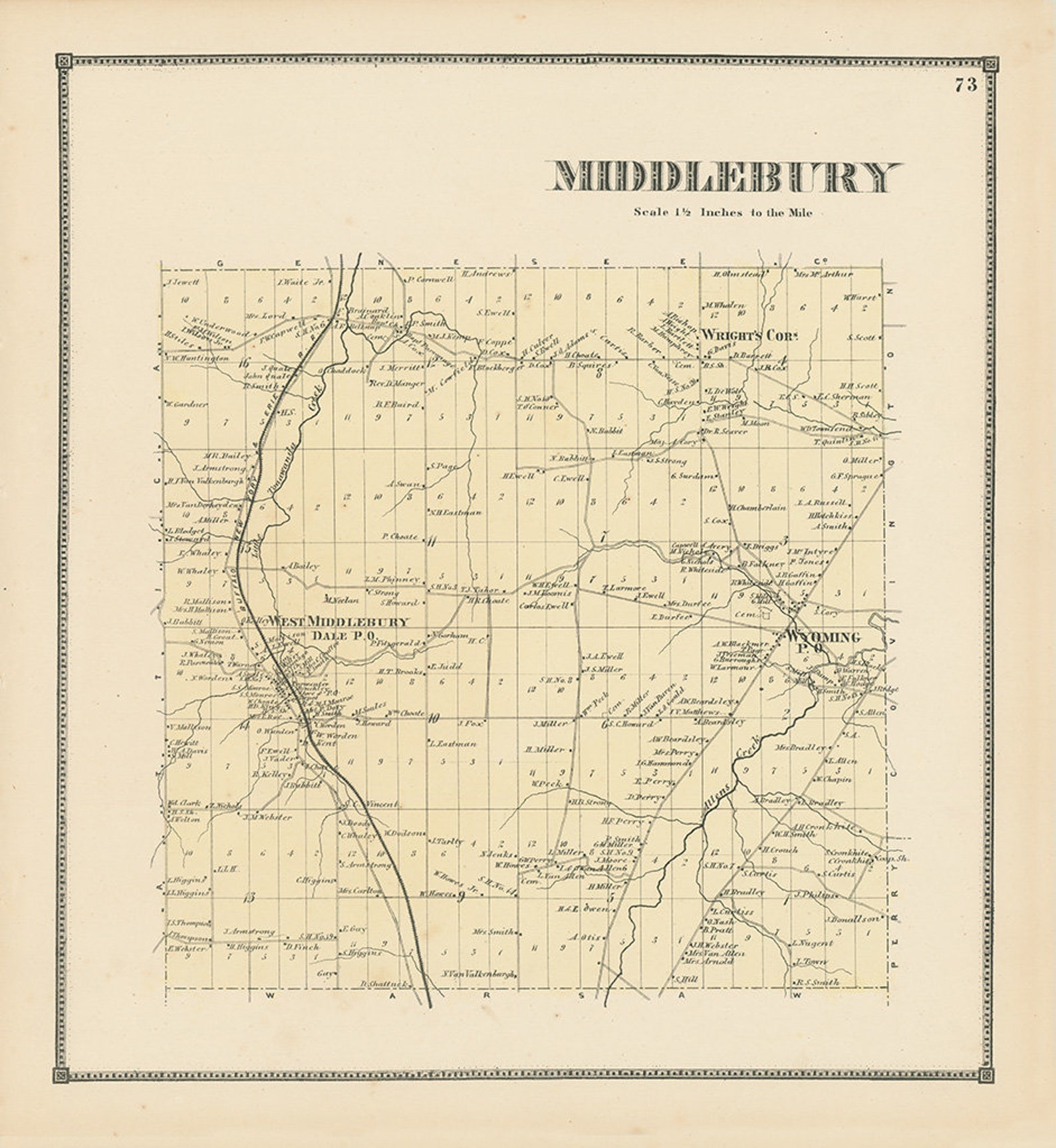 Town of MIDDLEBURY Wyoming County New York 1866 Map Etsy