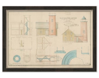 FRANKLIN ISLAND LIGHTHOUSE, Maine  -  Drawing and Plan of the Lighthouse as it was in 1833.