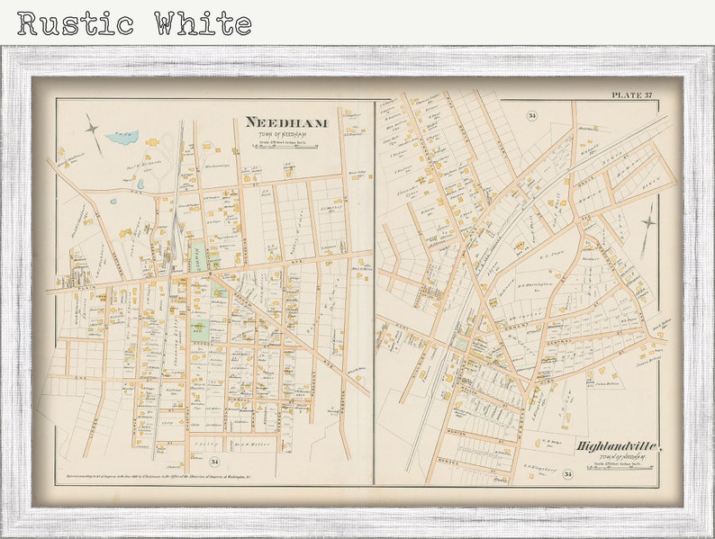 Village of NEEDHAM Massachusetts 1888 Map