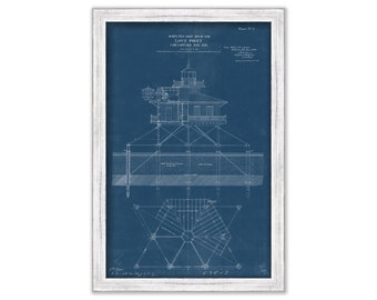 LOVE POINT LIGHTHOUSE, Maryland  - Blueprint Drawing and Plan of the Lighthouse as it was in 1872