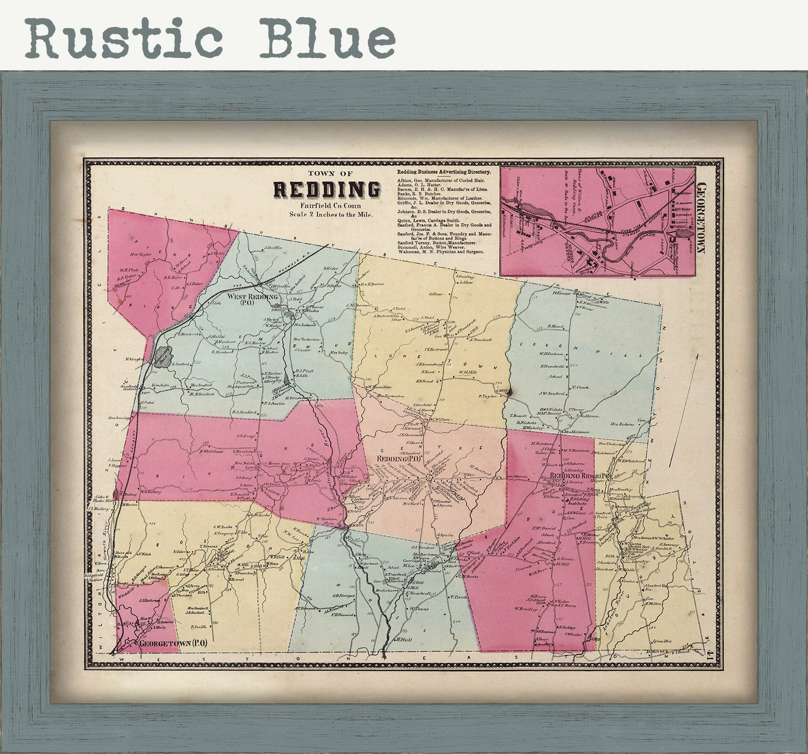 REDDING Connecticut Map 1867 - Etsy