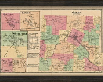 Town of GALEN, New York 1874 Map, Replica and GENUINE ORIGINAL