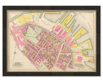 BOSTON 1902 Map, Plate 7, North End, Waterfront