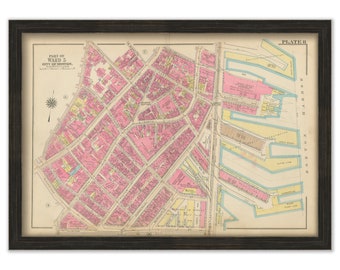 BOSTON, Massachusetts 1917 Map, Plate 8, North End, Waterfront  -  Replica or Genuine ORIGINAL