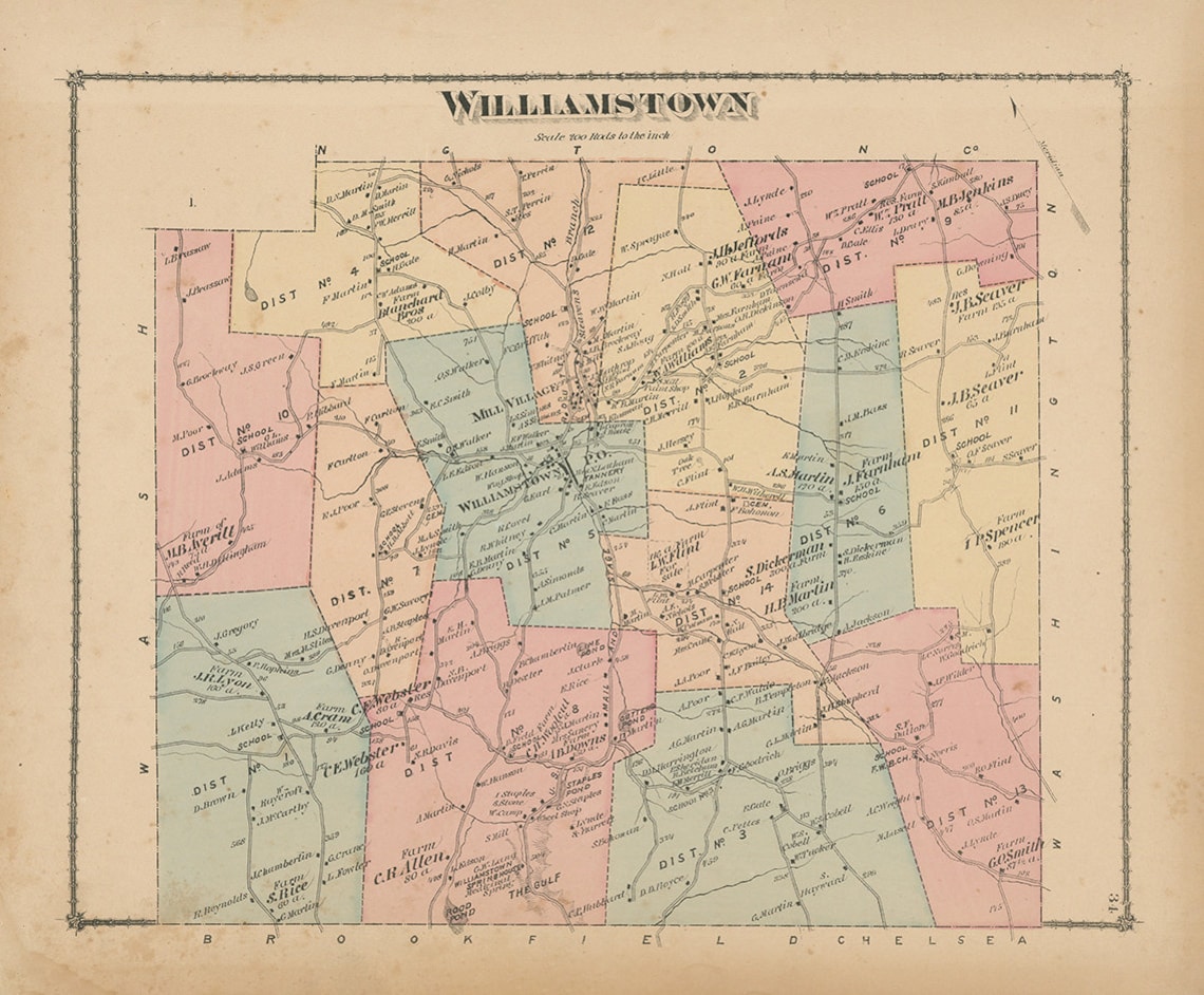 WILLIAMSTOWN Vermont 1877 Map Replica or Genuine ORIGINAL Etsy