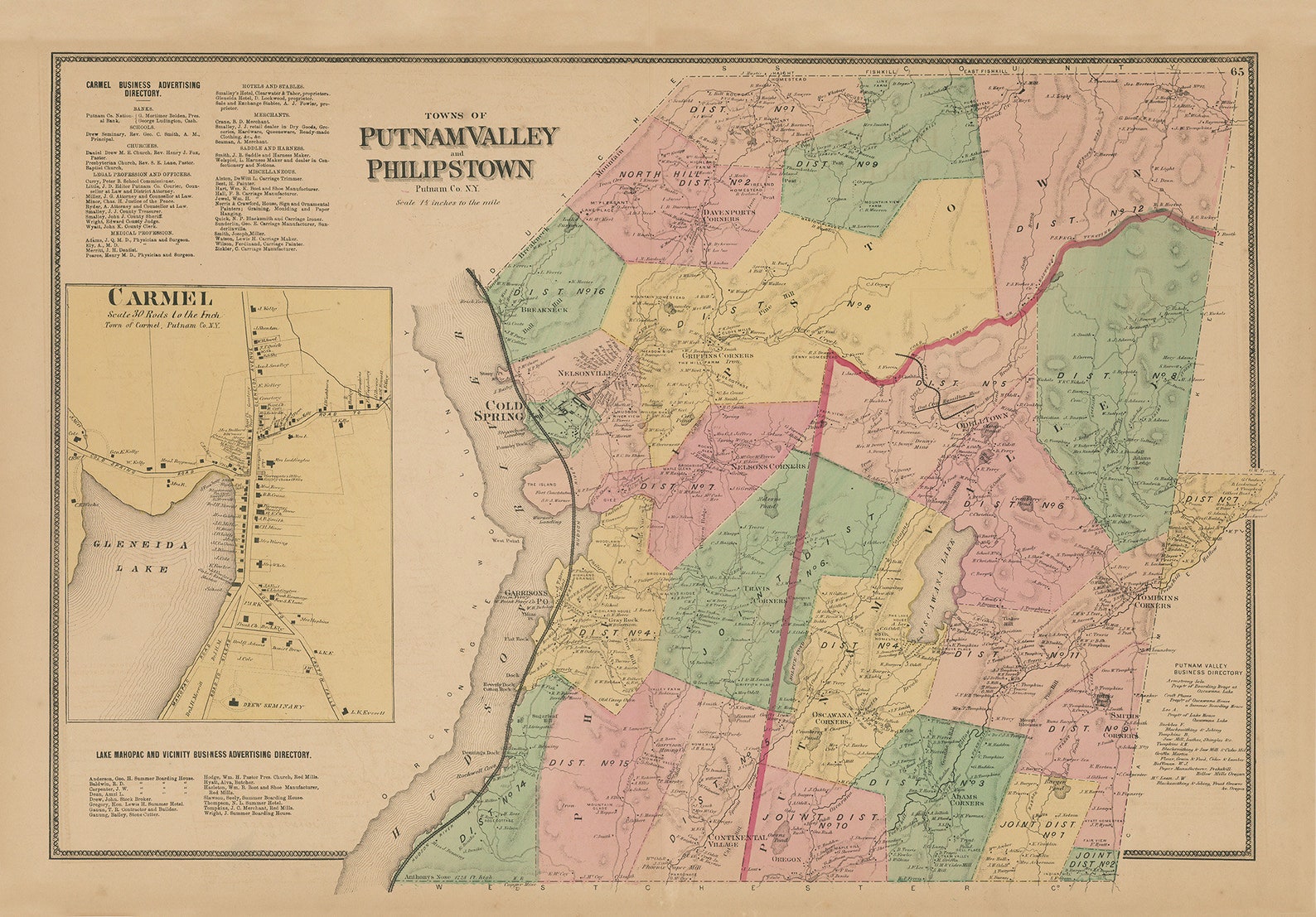 Towns of PUTNAM VALLEY and PHILIPSTOWN New York 1868 Map Etsy
