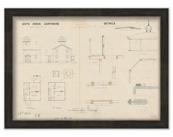 EDIZ HOOK LIGHTHOUSE, Port Angeles, Washington  -  Drawing and Plan of the Lighthouse as it was in 1864.