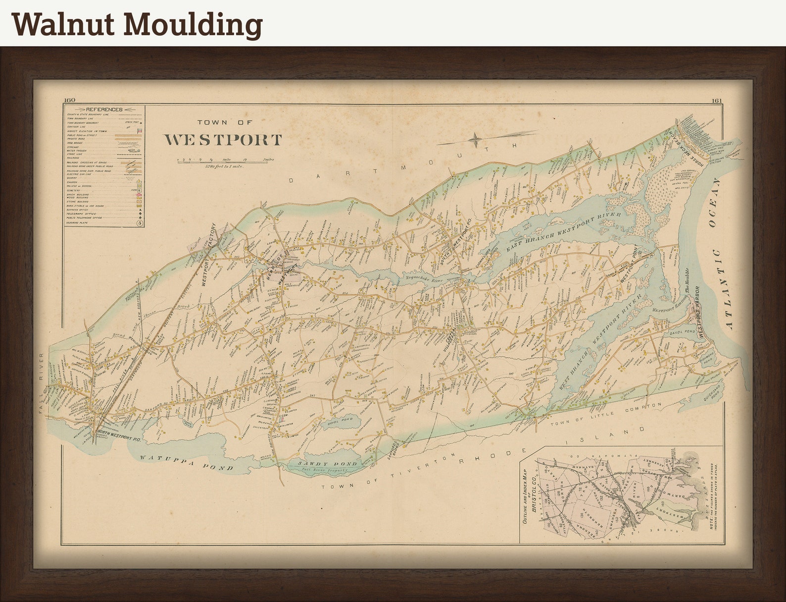WESTPORT Massachusetts 1895 Map Replica or GENUINE Original Etsy