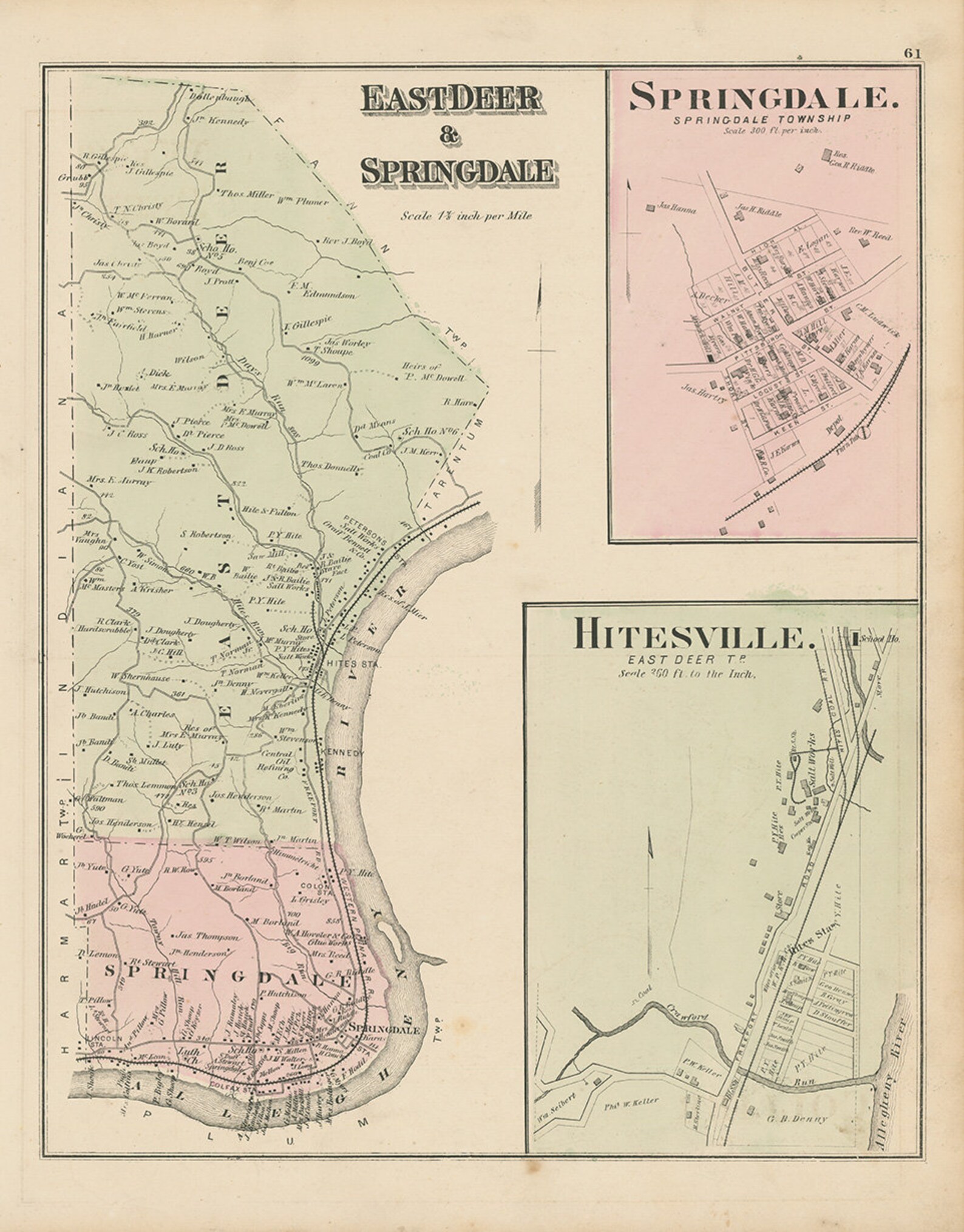 EAST DEER and SPRINGDALE Pennsylvania 1876 Map Replica or Etsy