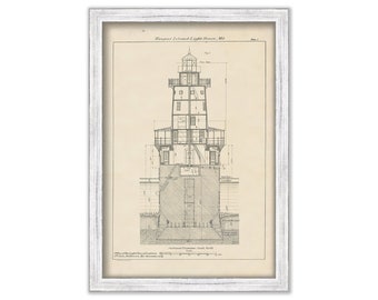 HOOPER ISLAND LIGHTHOUSE, Maryland  - Drawing and Plan of the Lighthouse as it was in 1898