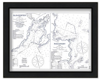 GLOUCESTER and ROCKPORT HARBORS, Massachusetts 1909 - Black and White - Nautical Chart by Geo. Eldridge