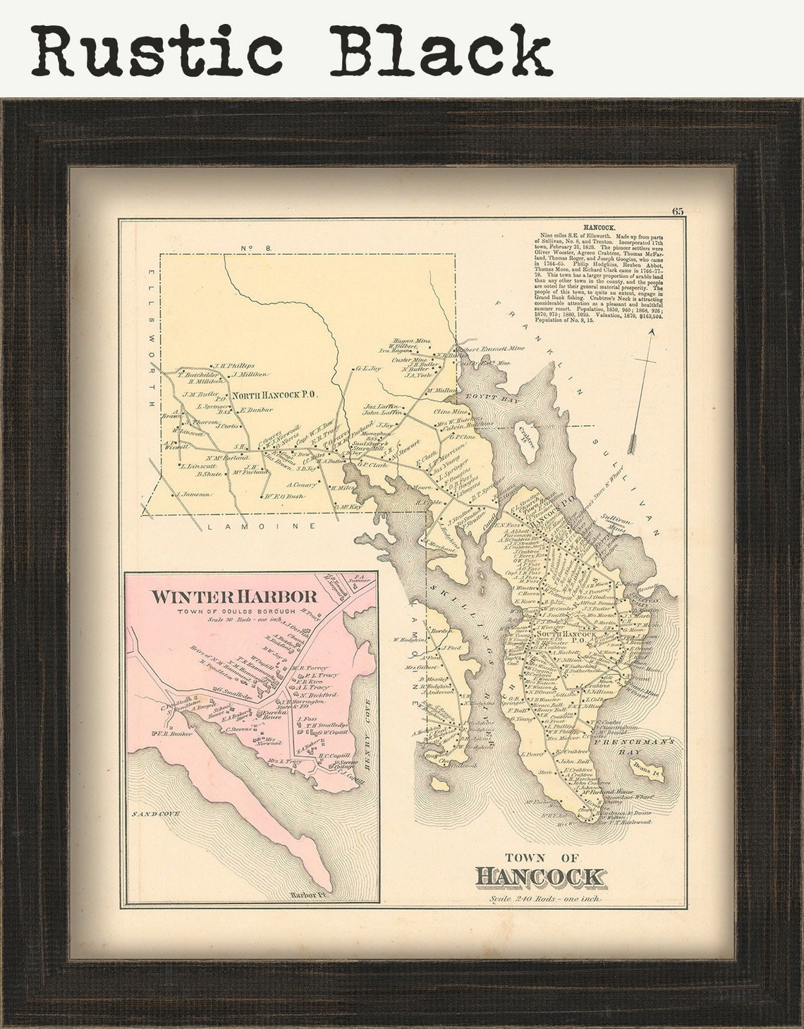 HANCOCK and WINTER HARBOR Maine 1881 Map Replica or Genuine Etsy