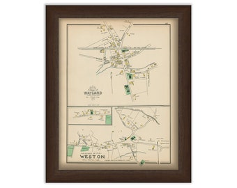 WAYLAND and WESTON, Massachusetts 1889 Map - Replica or Genuine ORIGINAL