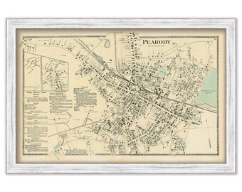 Village of PEABODY, Massachusetts 1872 Map - Replica or Genuine Original