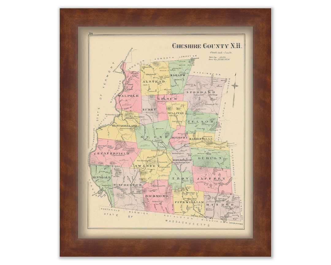 CHESHIRE COUNTY New Hampshire 1892 Map Replica or Genuine Etsy