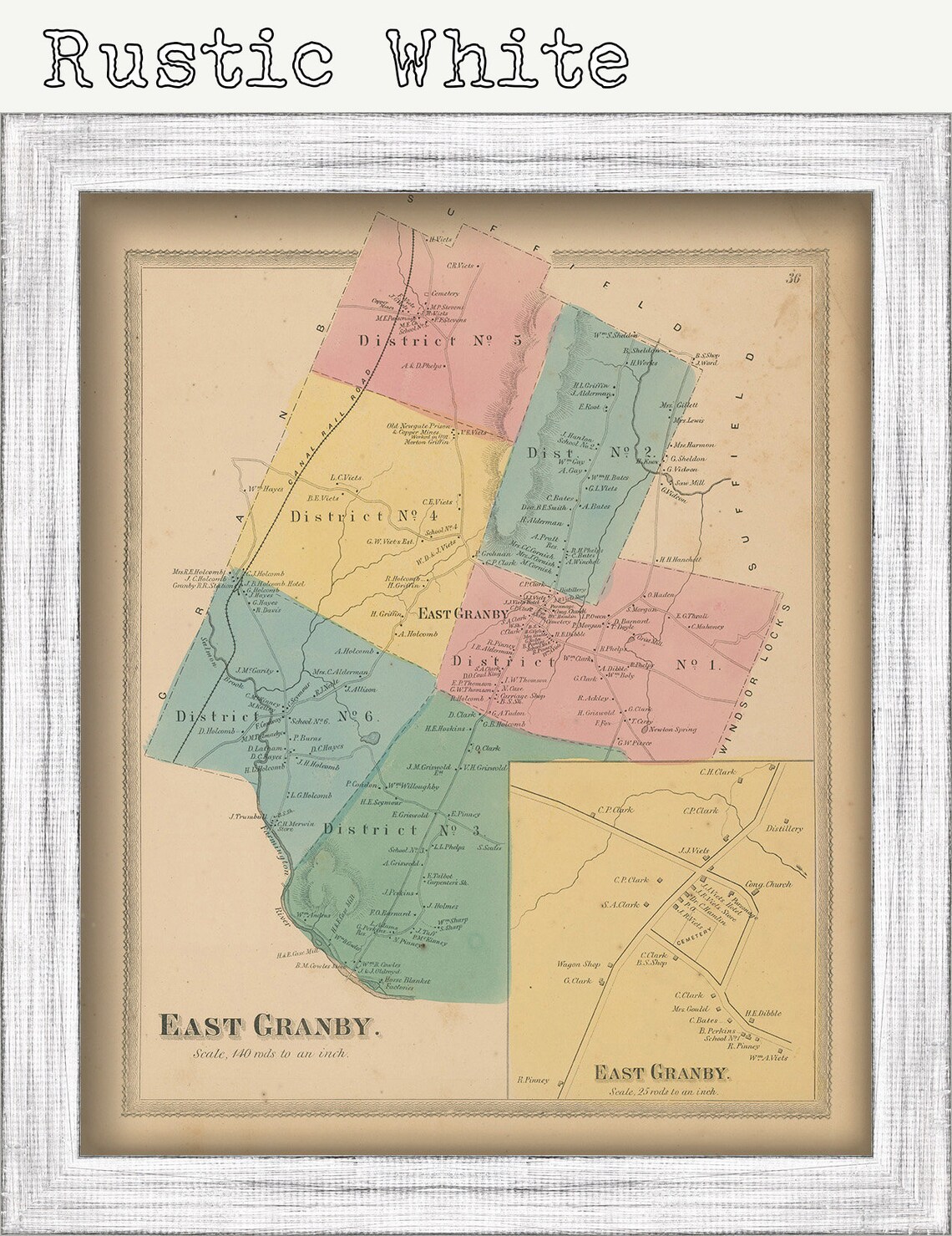 East Granby Connecticut 1869 Map Replica or GENUINE Etsy