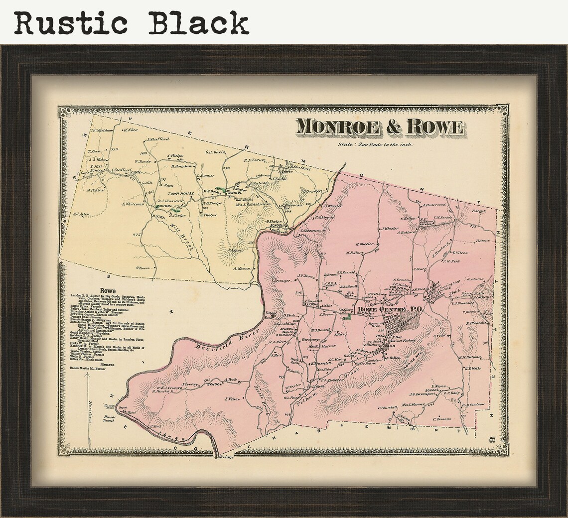 Towns of MONROE and ROWE Massachusetts 1871 Map Etsy