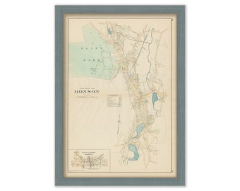 MONSON VILLAGE, Massachusetts 1894 Map  -  Replica or Genuine ORIGINAL