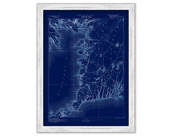 FALMOUTH, BOURNE and WAREHAM, Massachusetts 1890 - Topographic Map - Blueprint Version