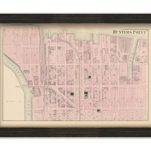 Hunters Point, Long Island City, New York 1873 Map, Replica and GENUINE ORIGINAL