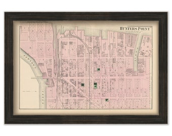 Hunters Point, Long Island City, New York 1873 Map, Replica and GENUINE ORIGINAL
