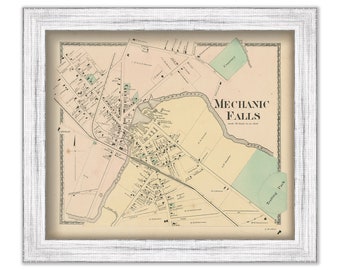 MECHANIC FALLS, Androscoggin County, Maine 1873 Map, Replica or GENUINE Original