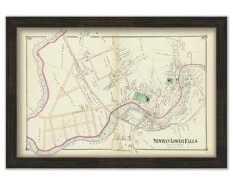 City of NEWTON, LOWER FALLS, Massachusetts 1874 Map