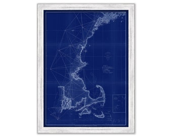 NEW ENGLAND COAST - 1855 Nautical Chart Blueprint