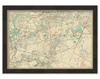 NEWTON, Massachusetts and the surrounding area, 1904 Map/Chart - Replica or GENUINE Original