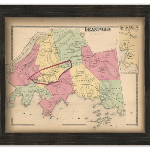 BRANFORD, Connecticut, 1868 Map, Replica or Genuine Original