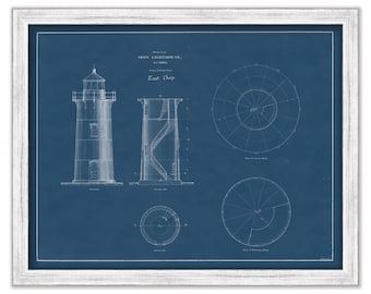 EAST CHOP LIGHTHOUSE, Martha's Vineyard,  Massachusetts - An 1875 Blueprint Drawing and Plan of the proposed Lighthouse