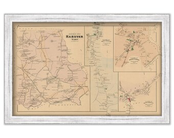 Town of HANOVER and VILLAGES, Massachusetts 1879 Map - Replica or Genuine ORIGINAL