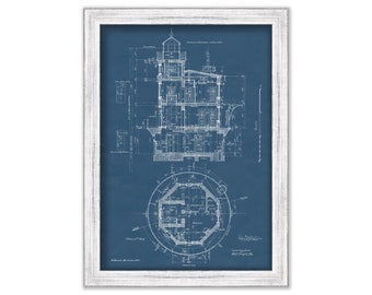 WOLF TRAP LIGHTHOUSE, Chesapeake Bay, Virginia  -  Blueprint Drawing and Plan of the Lighthouse as it was in 1893.